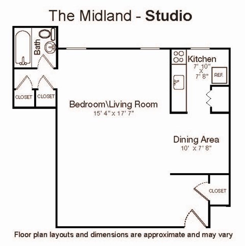 Floor plan for studio, 1 bath